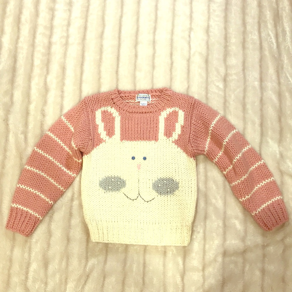 Handknits by BJ bunny sweater, size 5/6.
